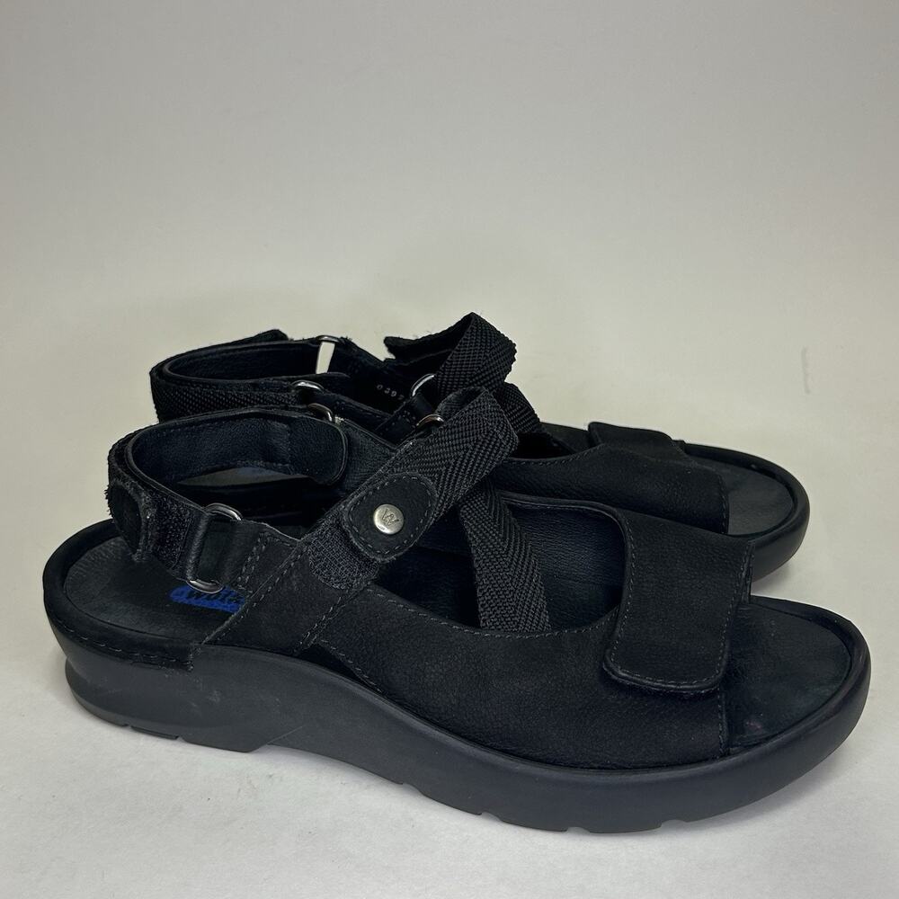 Wolky Lisse Sandals Women 8 39 Black Leather Straps Chunky Wedge Shoes Comfort